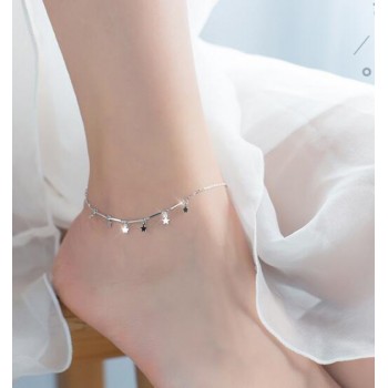 Cute Tinny Thin 100% real. 925 Sterling silver Fine Jewelry Small Stars Anklet Bracelet GTLS610