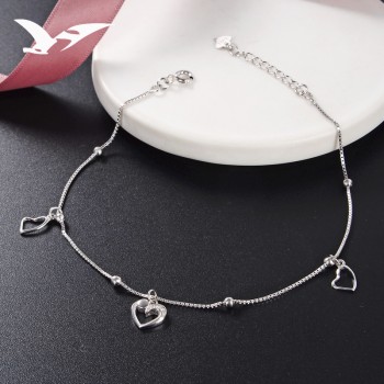 S925 pure silver ankle chain women Korean version simple love silver bead ankle chain students small fresh foot ornaments