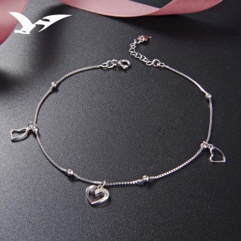S925 pure silver ankle chain women Korean version simple love silver bead ankle chain students small fresh foot ornaments