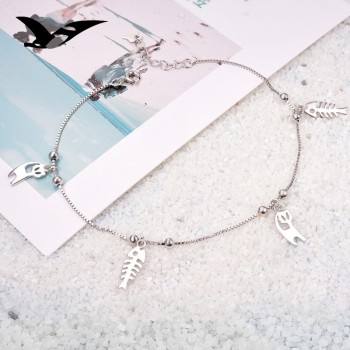 S925 pure silver ankle chain womens simple cat fish bone ankle chain fresh and lovely ornaments foot ornaments