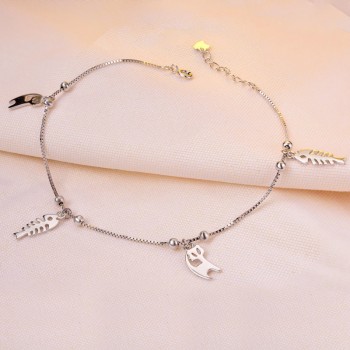 S925 pure silver ankle chain womens simple cat fish bone ankle chain fresh and lovely ornaments foot ornaments