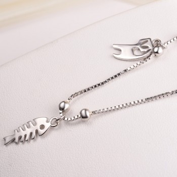 S925 pure silver ankle chain womens simple cat fish bone ankle chain fresh and lovely ornaments foot ornaments