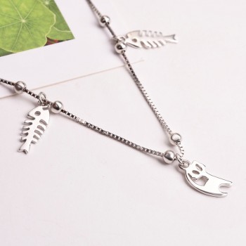 S925 pure silver ankle chain womens simple cat fish bone ankle chain fresh and lovely ornaments foot ornaments