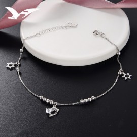 S925 pure silver inset diamond anklets women hexagonal star silver zhuhai dolphin anklets students fresh foot ornaments