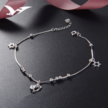 S925 pure silver inset diamond anklets women hexagonal star silver zhuhai dolphin anklets students fresh foot ornaments