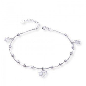 S925 pure silver inset diamond anklets women hexagonal star silver zhuhai dolphin anklets students fresh foot ornaments