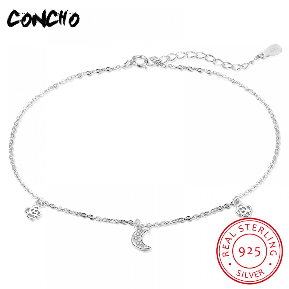 2018 Special Offer Rushed Tornozeleiras Bijoux Cheville Argent Concho Jewelry 925 Sterling Moon Flowers Shape Anklets For Women