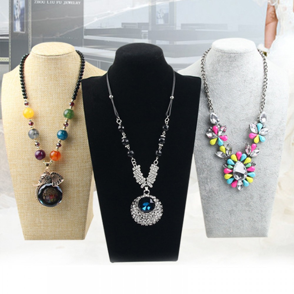 Flannelette Portrait Necklace Display Stand Holder Jewellry Mannequin Bust  For Necklace Pendant Window Display 34cm~20cm Heigh