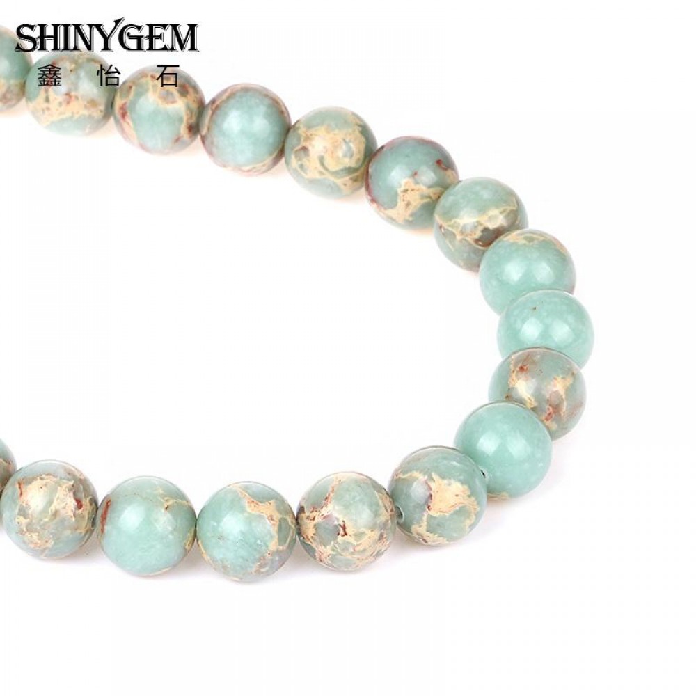 SHINYGEM 4/6/8/10mm Natural Snakeskin Stone Beads For Jewelry Making Blue Green Snakeskin Sea Sediment Jaspers Round Beads 15L