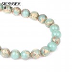 SHINYGEM 4/6/8/10mm Natural Snakeskin Stone Beads For Jewelry Making Blue Green Snakeskin Sea Sediment Jaspers Round Beads 15L