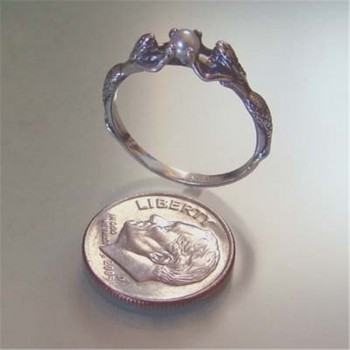 Magnificent Two Mermaids with Pearl Rings Bride Wedding Engagement Jewelry For Women Ladies Antique Silver Color Love Gifts
