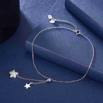 JEMMIN Real Prevailing 925 Sterling Silver Simple Style Anklet Shining Crystal Cubic Zirconia Store With Star Pearl For Women