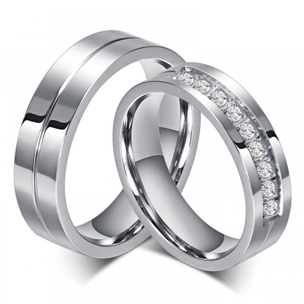 New Couple Engagement Ring Lovers Rings for Women and Men Stainless Steel Jewelry AAA+ CZ Stone Wedding Band Never Fade or Rust
