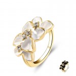 SHUANGR Top Quality Black White Camellia Ring Rose Gold Color Austrian Crystals Wedding Party Ring For Women anillos