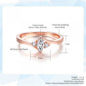 Double Fair Refined 3 Stone Rings For Women Rose Gold Color Womens Ring Wedding / Engagement Jewelry Gifts Wholesale DFR797M