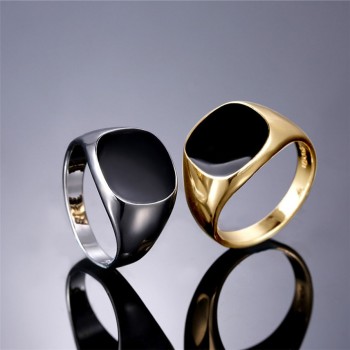 Fashion Rings Square Big Width Signet Rings Steel man Finger Silver Gold Men Ring Jewelry anel New Drop Shipping #0914