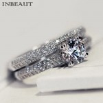 INBEAUT Women Wedding Ring Set Sparkling Perfect Round Cut Zircon Stone Rings Female Party Jewelry 2 Color Silveramp;Rose Gold