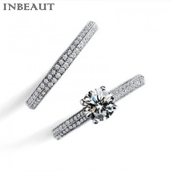 INBEAUT Women Wedding Ring Set Sparkling Perfect Round Cut Zircon Stone Rings Female Party Jewelry 2 Color Silveramp;Rose Gold