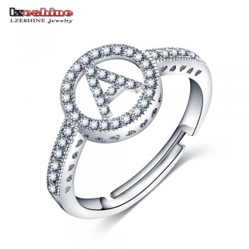 LZESHINE New Letter Rings Initial Alphabet A To Z Silver Color With AAA CZ Personality Adjustable Finger Rings Fashion Jewelry