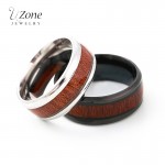 UZone Stainless Steel Wood Grain Promise Ring Inlaid Wood Engagement Couples Ring For Women Men Fashion Lover Jewelry