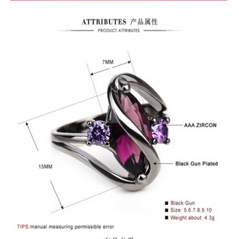 Hot Fashion Luxury Vintage Purple Zircon CZ Crystal Colorful Rings For Women Wedding engagement Jewelry stainless steel  rings