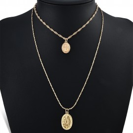 2pcs/set Trendy Religious Style Multi Chain Pendants Necklace Gold Vintage Virgin Mary for Women Pendant amp; Necklace Fashion