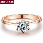 ZHOUYANG Wedding Ring For Women Rose Gold Color Six Claw Cubic Zirconia Round Cut 1 Carat 6mm Fashion Jewelry R013 R014