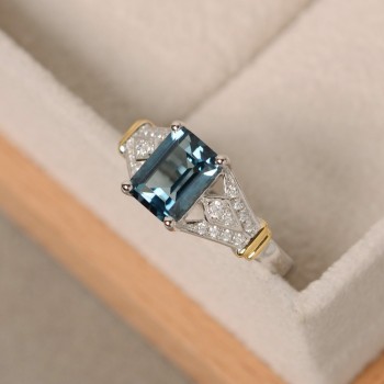 Ladies Luxury Blue Square Crystal AAA Cubic Zirconia Silver Rings for Women Engagement  Wedding Big Stone Ring Jewelry