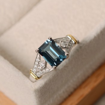 Ladies Luxury Blue Square Crystal AAA Cubic Zirconia Silver Rings for Women Engagement  Wedding Big Stone Ring Jewelry