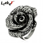 LEEKER Luxury Design Personality Big Rose Flower Rings For Women Antique Silver Color Retro Ring Vintage Jewelry 93172 LK8