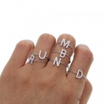 Alphebet charm cute micro pave cz letters top quality link chain meanning 2018 latest design silver gold minimal chain ring