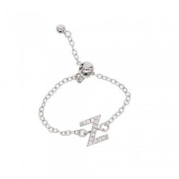 Alphebet charm cute micro pave cz letters top quality link chain meanning 2018 latest design silver gold minimal chain ring