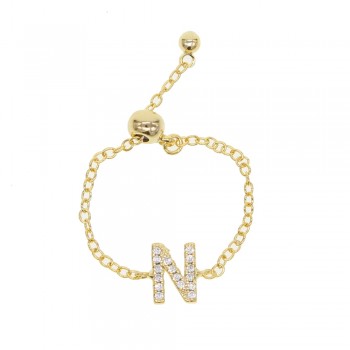 Alphebet charm cute micro pave cz letters top quality link chain meanning 2018 latest design silver gold minimal chain ring