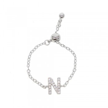 Alphebet charm cute micro pave cz letters top quality link chain meanning 2018 latest design silver gold minimal chain ring