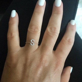 Alphebet charm cute micro pave cz letters top quality link chain meanning 2018 latest design silver gold minimal chain ring