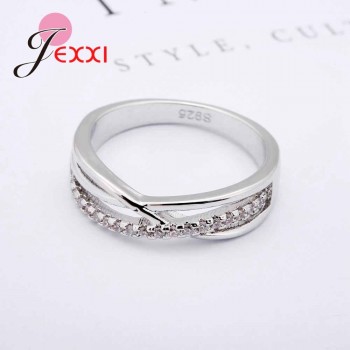 JEXXI 100% Pure S90 Silver Ring Bridal Luxury Letter X Cross CZ Rhinestone Wedding Rings for Women Wedding Party Gifts