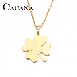 CACANA Stainless Steel Necklace For Women Man Lovers Clover Gold And Silver Color Pendant Necklace Engagement Jewelry