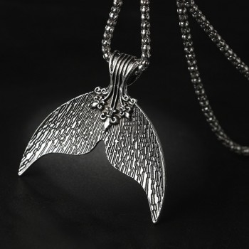 Tocona Mystical Mermaid Pendant Necklace Antique Silver Whale Tail Charm Chokers Necklaces Collar for Women Boho Jewelry 6113