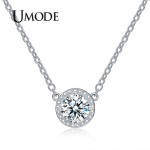 UMODE Trendy Top Round Cubic Zirconia Pendant Necklaces for Women White Gold Color Link Chain Colar Feminino Gift Jewelry UN0236