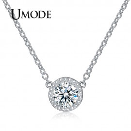 UMODE Trendy Top Round Cubic Zirconia Pendant Necklaces for Women White Gold Color Link Chain Colar Feminino Gift Jewelry UN0236