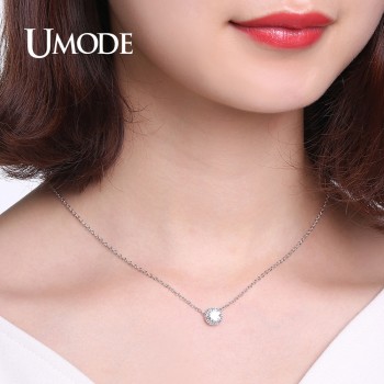 UMODE Trendy Top Round Cubic Zirconia Pendant Necklaces for Women White Gold Color Link Chain Colar Feminino Gift Jewelry UN0236