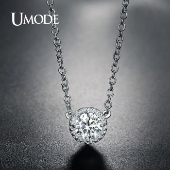 UMODE Trendy Top Round Cubic Zirconia Pendant Necklaces for Women White Gold Color Link Chain Colar Feminino Gift Jewelry UN0236