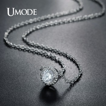 UMODE Trendy Top Round Cubic Zirconia Pendant Necklaces for Women White Gold Color Link Chain Colar Feminino Gift Jewelry UN0236