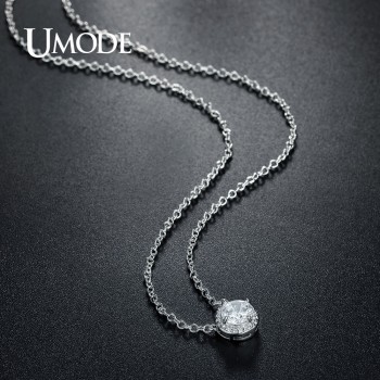 UMODE Trendy Top Round Cubic Zirconia Pendant Necklaces for Women White Gold Color Link Chain Colar Feminino Gift Jewelry UN0236