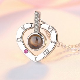 Romantic Love Memory Wedding Necklace Rose Goldamp;Silver 100 languages I love you Projection Pendant Necklace Women Charm Gift