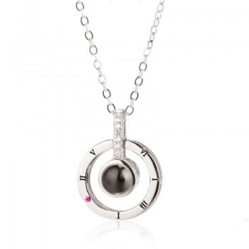 Romantic Love Memory Wedding Necklace Rose Goldamp;Silver 100 languages I love you Projection Pendant Necklace Women Charm Gift