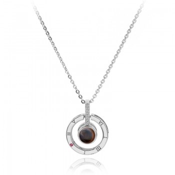 Romantic Love Memory Wedding Necklace Rose Goldamp;Silver 100 languages I love you Projection Pendant Necklace Women Charm Gift