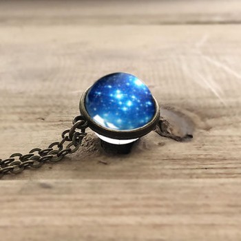 Women Fashion Double-sided Glass Ball Pendant Time Gem Universe Handmade Custom Planet Necklace Christmas Gift Drop Shipping