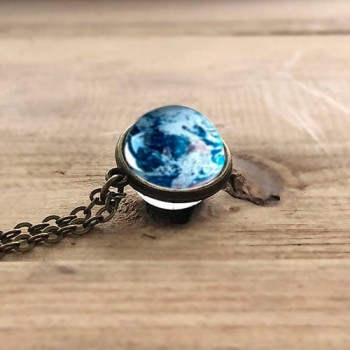Women Fashion Double-sided Glass Ball Pendant Time Gem Universe Handmade Custom Planet Necklace Christmas Gift Drop Shipping