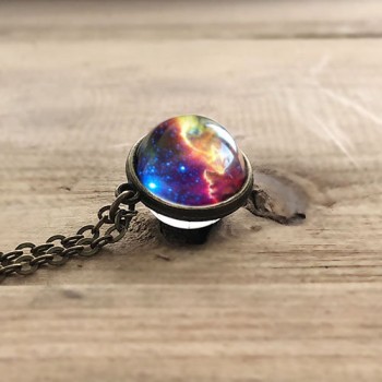 Women Fashion Double-sided Glass Ball Pendant Time Gem Universe Handmade Custom Planet Necklace Christmas Gift Drop Shipping